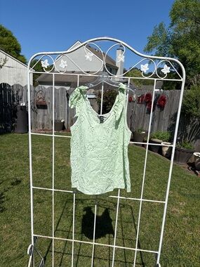 Light Green Eyelet Tie-Shoulder Women's Top